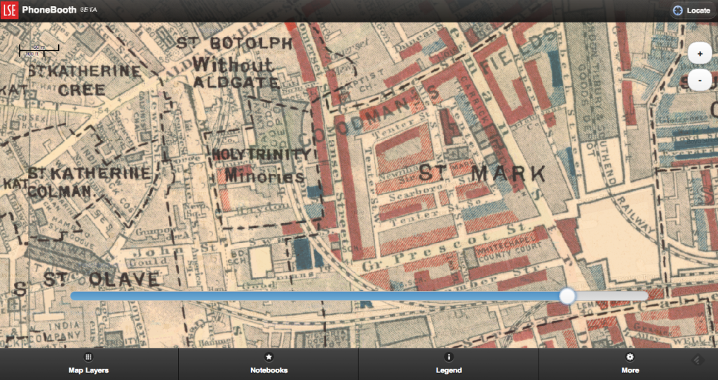 Screenshot from LSE Beta for Booth's Survey Map focusing on my home street of Minories, London.